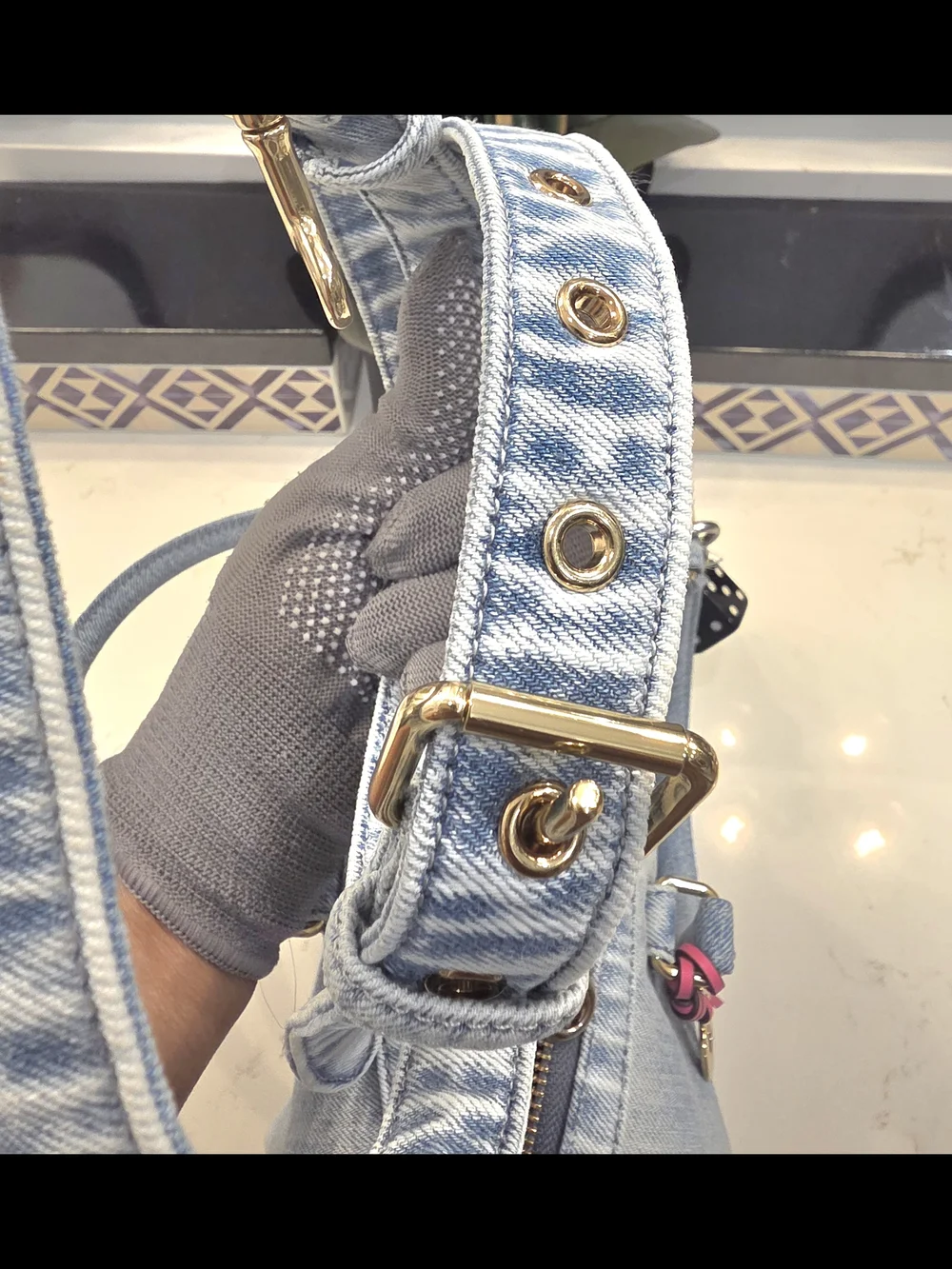 Coach Denim Satchel Bag with Yellow Tag and Pink Charm - Picture 13 of 14